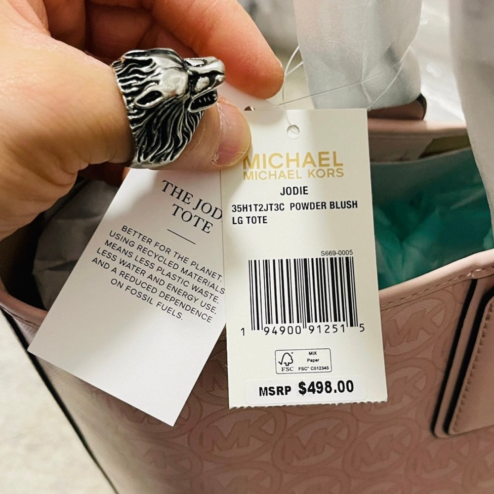 NWT Michael Kors Jodie Large Logo Jacquard Shopper Tote Bag In Powder Blush - Picture 5 of 12
